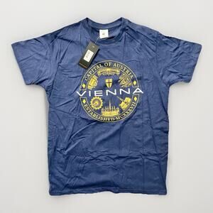 B&C Collection Men’s Small Navy Blue Vienna Graphic T-Shirt NWT Capital Austria